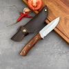 Full-tang Fixed Blade Knife with Leather Sheath, Clip Point Blade and Wood Handle, for Outdoor Survival, Camping