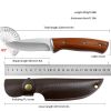 Full-tang Fixed Blade Knife with Leather Sheath, Clip Point Blade and Wood Handle, for Outdoor Survival, Camping