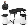 3 Pieces Folding Camping Table Stool Set with 2 Retractable LED Stools