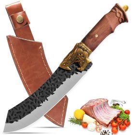 Qulajoy Boning Knife - Hand Forged Camping Knife 7Cr17MOV Blade - Dragon Head Handle And Leather Sheath - Unique Dragon Style - Viking Knife For Hunti (size: Butcher Knife)