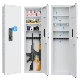 53" Fingerprint Touch Panel In-Wall Safe,Hidden Wall Gun Safe for Rifles with Adjustable Shelves (Color: as Pic)